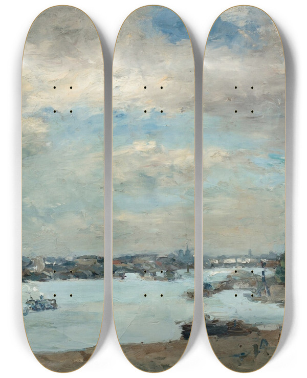 Triptych art skateboard deck of Albert Lebourg Vue De Paris Quai De La Rape Bercy by Albert Lebourg (1849-1928)