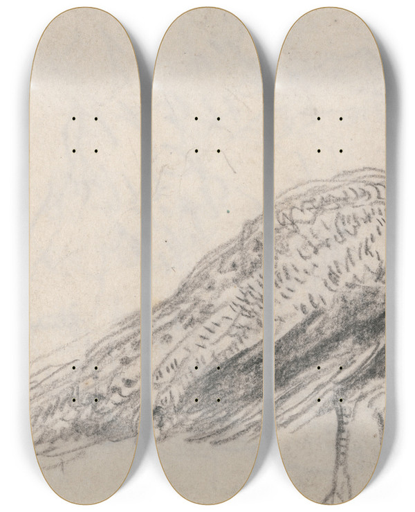 Triptych art skateboard deck of David Cox Peacock At Capel Curig by David Cox (1783-1859)