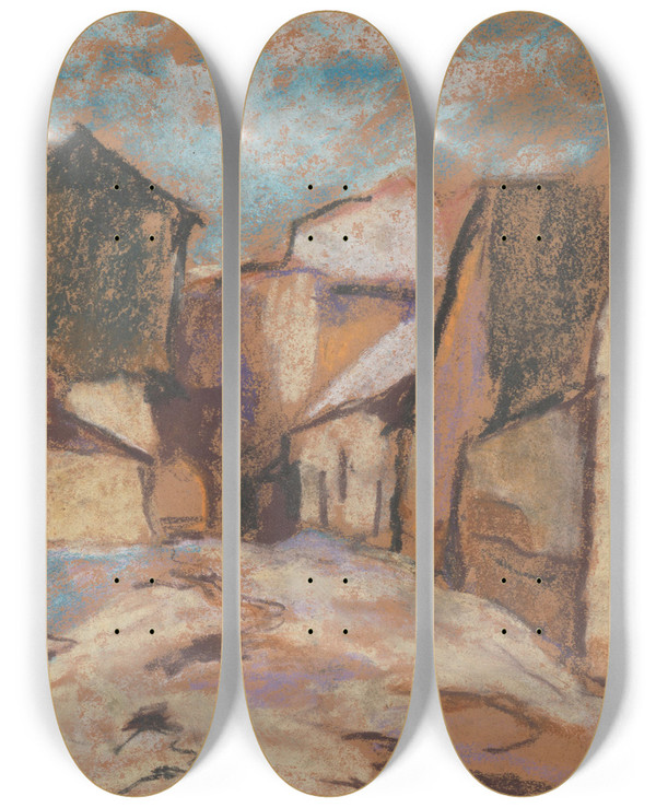 Triptych art skateboard deck of Zolo Palugyay Ulika by Zolo Palugyay (1898-1935)