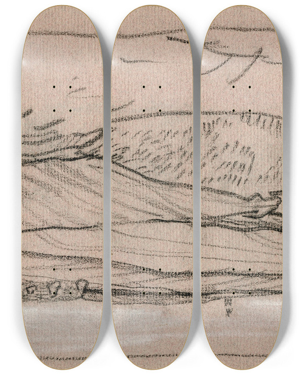 Triptych art skateboard deck of Theo Van Hoytema Duinlandschap by Theo Van Hoytema (1863-1917)