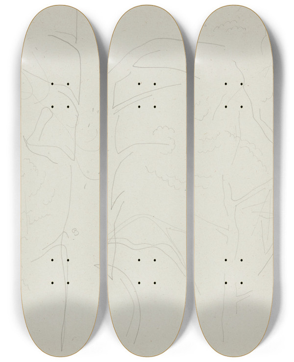 Triptych art skateboard deck of Charles Demuth Trees by Charles Demuth (1883-1935)
