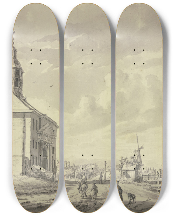 Triptych art skateboard deck of Hendrik Schepper Gezigt Langs De Muyder Poord Na De Wisepper by Hendrik Schepper