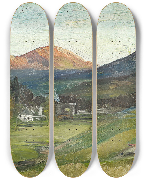 Triptych art skateboard deck of Albert Hertel Blick Ber Krummhbel Auf Die Schneekoppe by Albert Hertel (1843-1912)