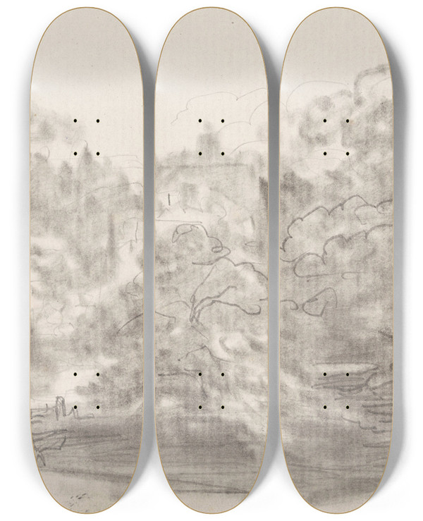 Triptych art skateboard deck of Nicaise De Keyser Landscape_1 by Nicaise De Keyser (1813-1887)