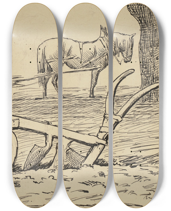 Triptych art skateboard deck of Hans Thoma Pflug by Hans Thoma (1839-1924)
