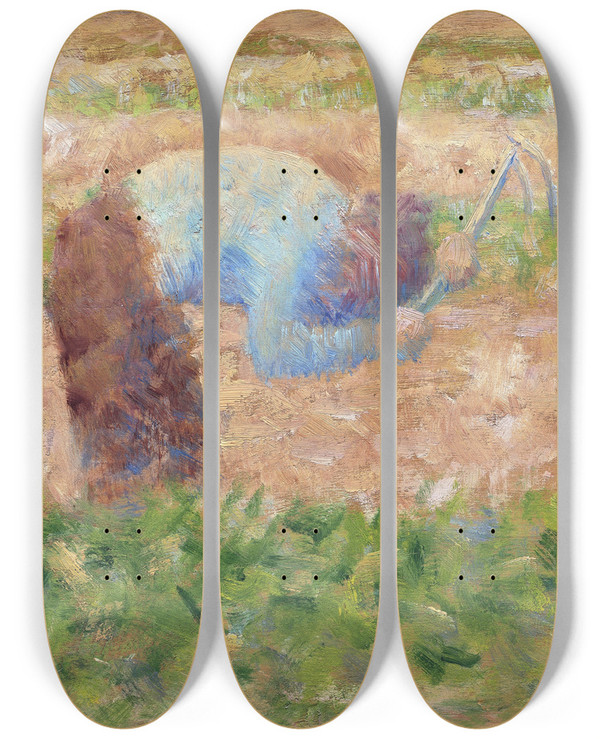 Triptych art skateboard deck of Georges Seurat Man With A Hoe by Georges Seurat (1859-1891)