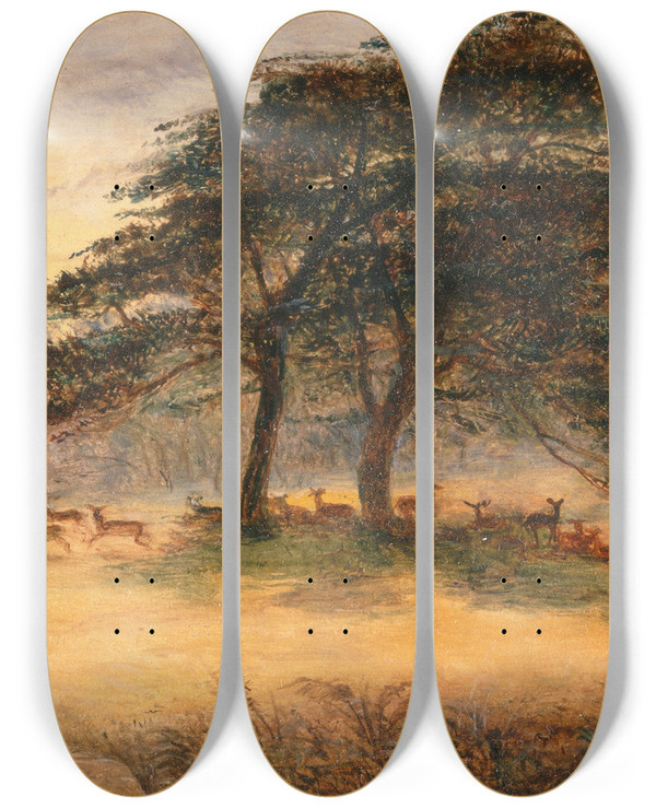 Triptych art skateboard deck of James Smetham Lovers In Richmond Park Windsor Park by James Smetham (1821-1889)