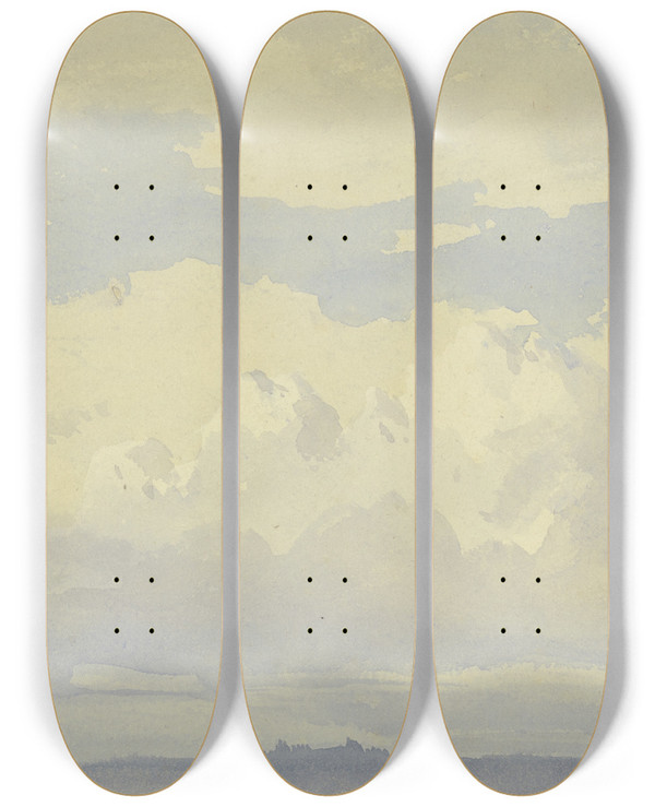 Triptych art skateboard deck of Peter Burnitz Studies Of Clouds by Peter Burnitz (1824-1886)