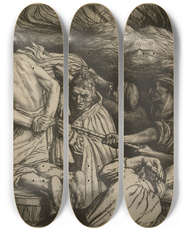 Triptych art skateboard deck of William Strang The Penance Ancient Mariner_1 by William Strang (1859-1921)