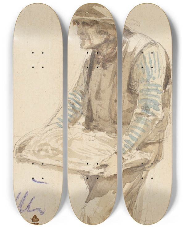 Triptych art skateboard deck of Hans Smidth Fisker Der Brer En Bakke by Hans Smidth (1839-1917)