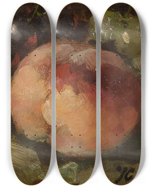 Triptych art skateboard deck of Hubert Bellis Fruit Still Life_2 by Hubert Bellis (1831-1902)