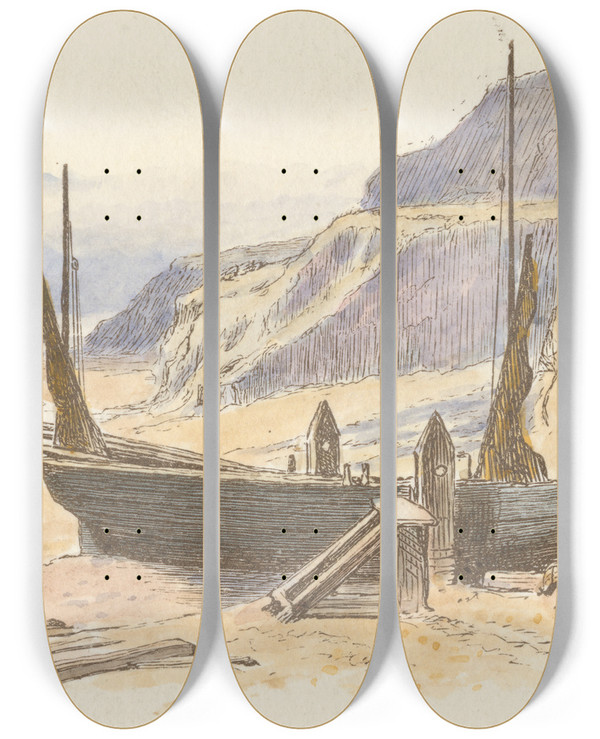 Triptych art skateboard deck of Alfred W Cooper Excelsior Tail Piece by Alfred W Cooper