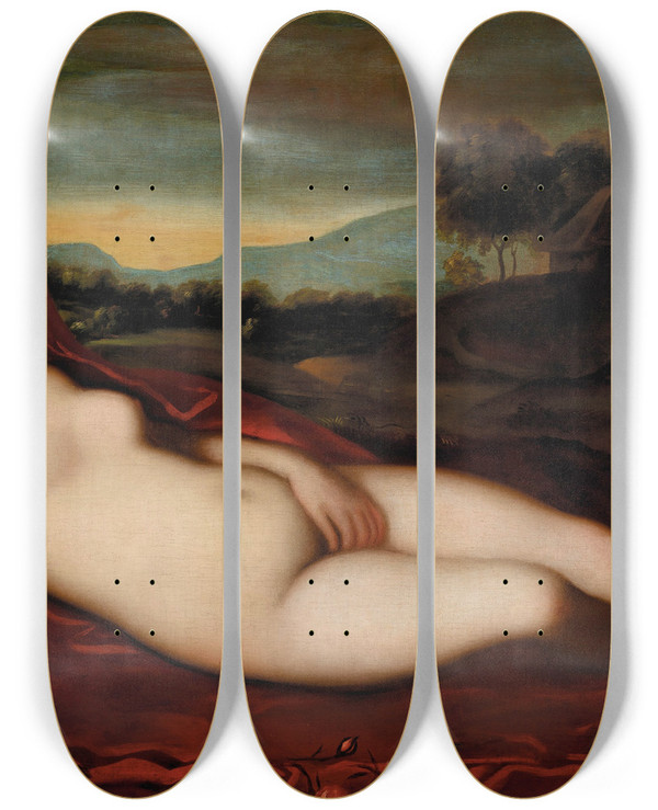 Triptych art skateboard deck of Alessandro Varotari Venus by Alessandro Varotari (1588-1649)