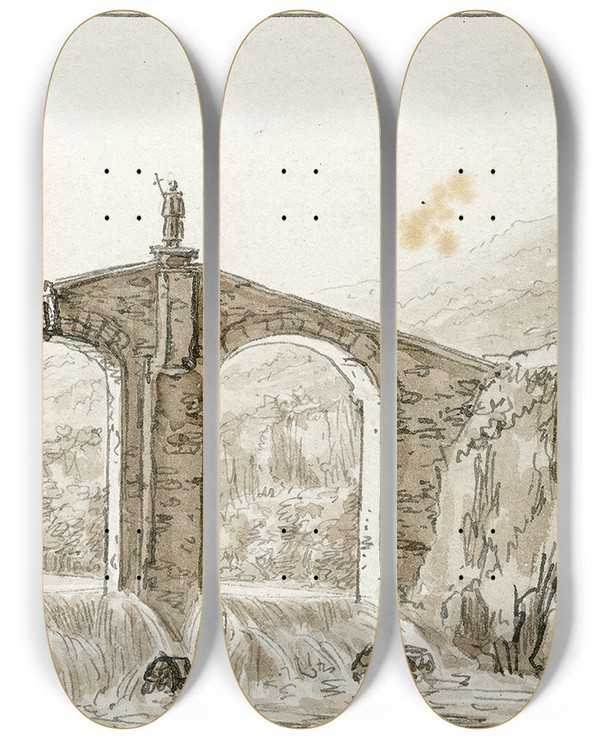 Triptych art skateboard deck of Otto Howen De Brug Van Almaraz by Otto Howen (1774-1848)