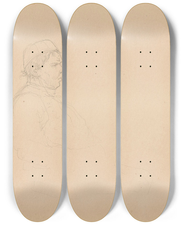 Triptych art skateboard deck of Adolph Tidemand Mannsfigur I Profil by Adolph Tidemand (1814-1876)