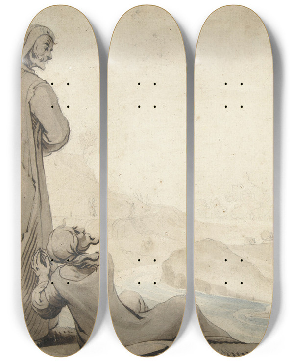 Triptych art skateboard deck of Gerard Ter Borch De Doop Van Christus by Gerard Ter Borch (1617-1681)