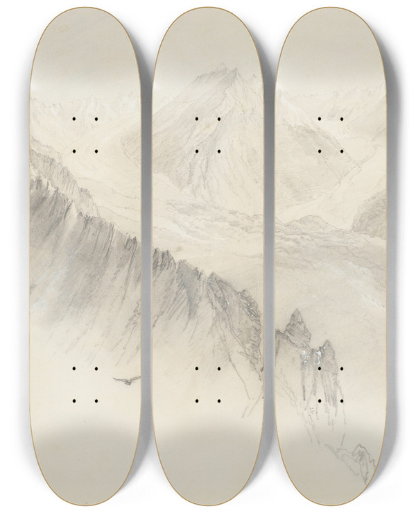 Triptych art skateboard deck of Nicholas Chevalier View From The Mt Cook Range by Nicholas Chevalier (1828-1902)