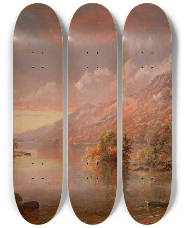 Triptych art skateboard deck of Jasper Francis Cropsey Lakegeorge_2 by Jasper Francis Cropsey (1823-1900)