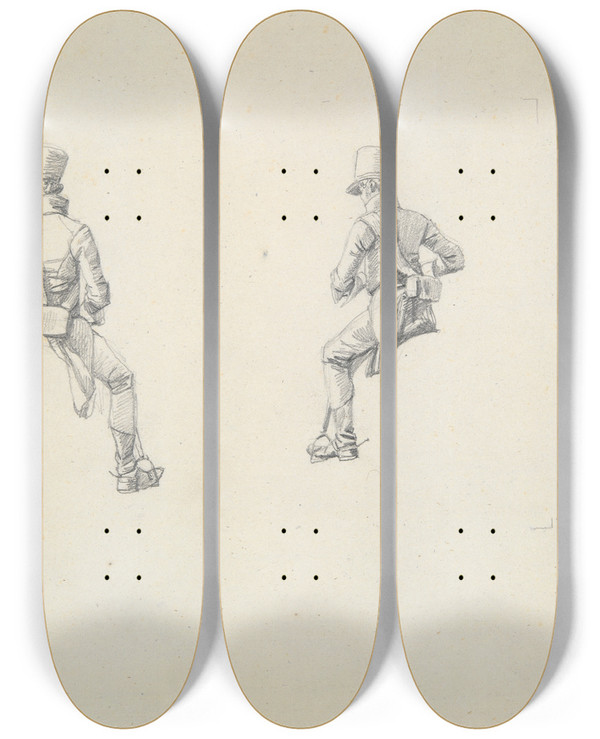 Triptych art skateboard deck of Wilhelm Von Kobell Study Of An Austrianhussar by Wilhelm von Kobell (1766-1853)