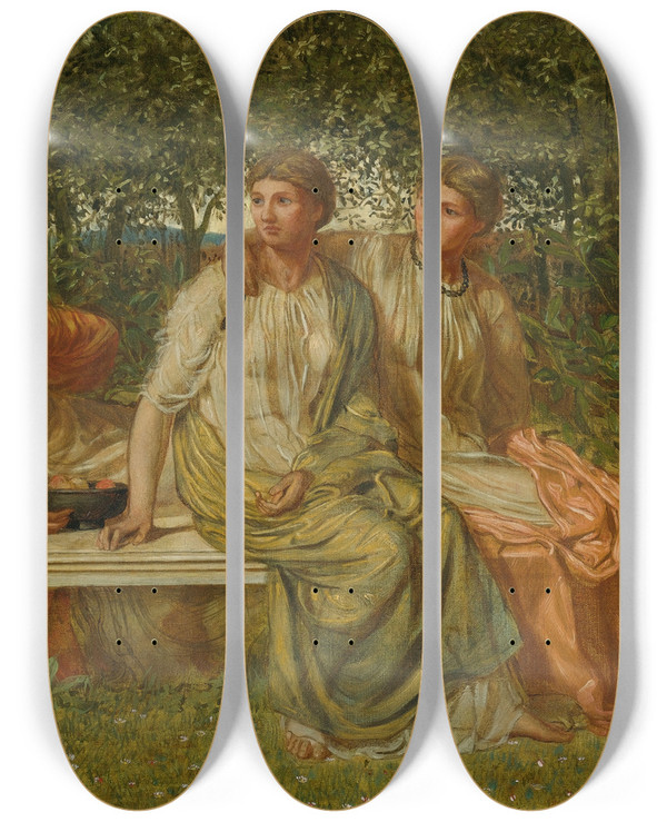 Triptych art skateboard deck of Albert Joseph Moore The Marble Seat by Albert Joseph Moore (1841-1893)