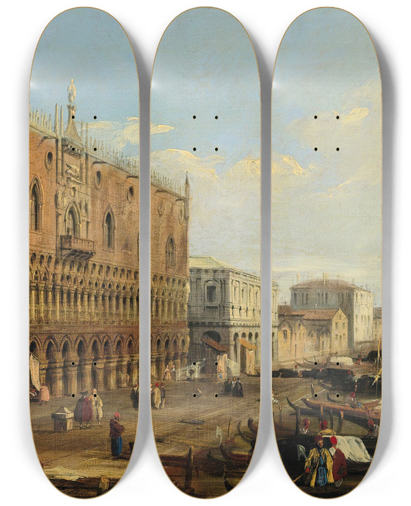 Triptych art skateboard deck of James Holland The Doges Palace by James Holland (1800-1870)