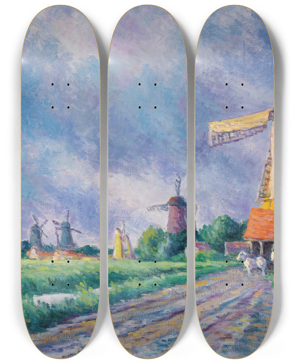 Triptych art skateboard deck of Maximilien Luce Environs De Rotterdam by Maximilien Luce (1858-1941)