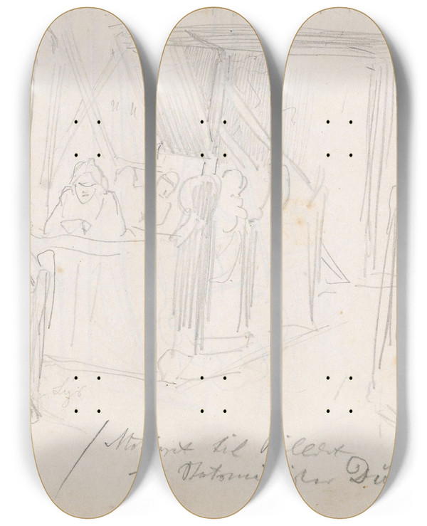 Triptych art skateboard deck of Adolph Tidemand Gudstjeneste I Sauland Kirke by Adolph Tidemand (1814-1876)