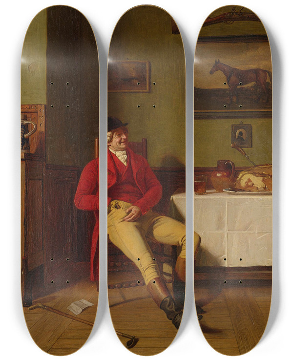 Triptych art skateboard deck of Edwin Hughes Roast Beef Of Old England by Edwin Hughes (1851-1914)