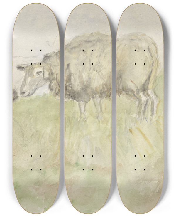 Triptych art skateboard deck of Jozef Israls Twee Schapen by Jozef Israels (1824-1911)