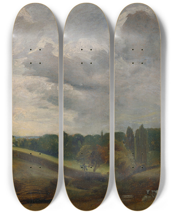 Triptych art skateboard deck of John Constable East Bergholt by John Constable (1776-1837)