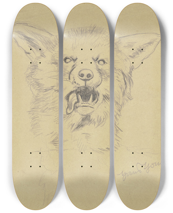 Triptych art skateboard deck of Hans Thoma Fox Head by Hans Thoma (1839-1924)