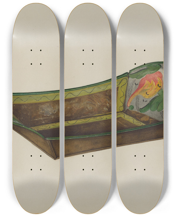 Triptych art skateboard deck of Mildred Ford Toleware Bread Tray_2 by Mildred Ford (20-)