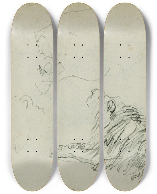 Triptych art skateboard deck of Thodore Gricault Four Lion Studies by Theodore Gericault (1791-1824)