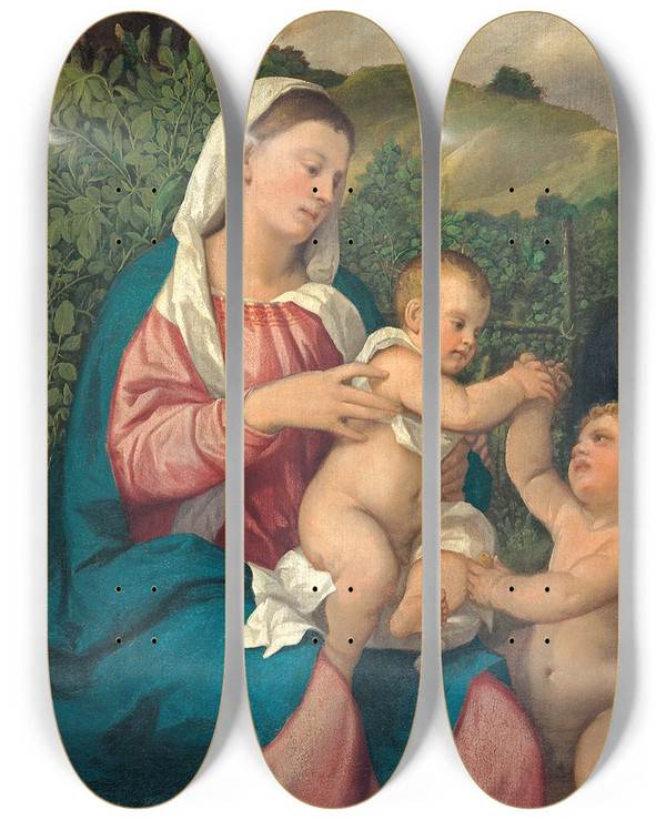 Triptych art skateboard deck of Bonifacio Veronese Rest On The Flight Into Egypt by Bonifacio Veronese (1487-1553)
