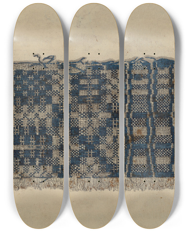 Triptych art skateboard deck of Raymond Manupelli Homespun Wool by Raymond Manupelli