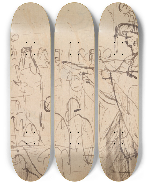 Triptych art skateboard deck of Benjamin Robert Haydon The Prince Regent Scene Iv by Benjamin Robert Haydon (1786-1846)