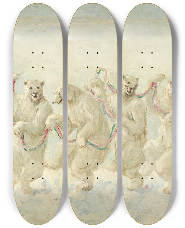 Triptych art skateboard deck of Frederick Stuart Church The Polar Bear Dance by Frederick Stuart Church (1842-1924)