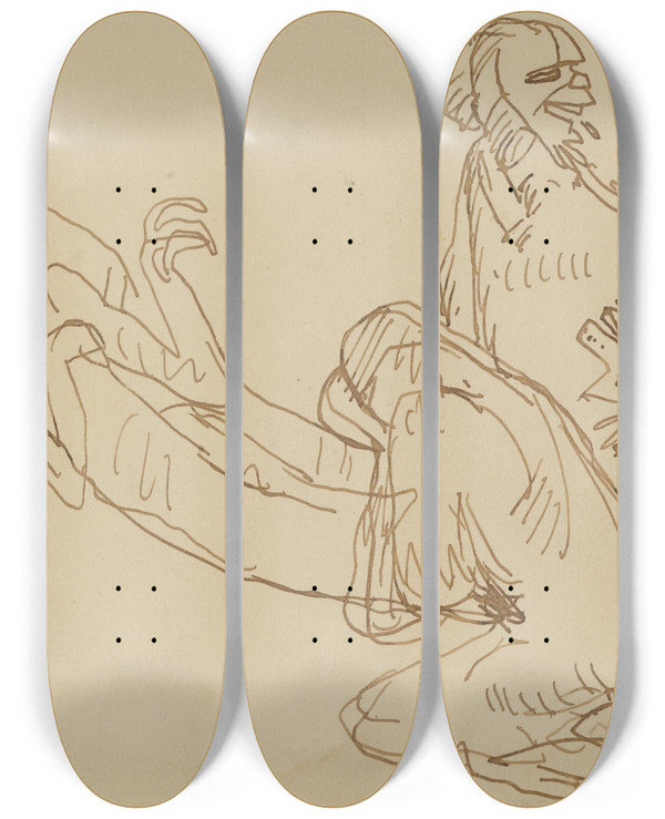 Triptych art skateboard deck of Axel Trneman Birth by Axel Torneman (1880-1925)