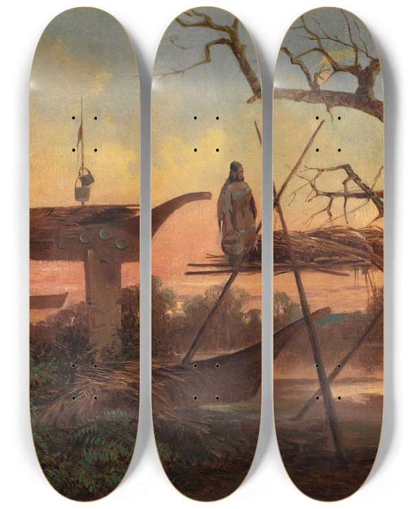 Triptych art skateboard deck of John Mix Stanley Chinook Burial Grounds by John Mix Stanley (1814-1872)