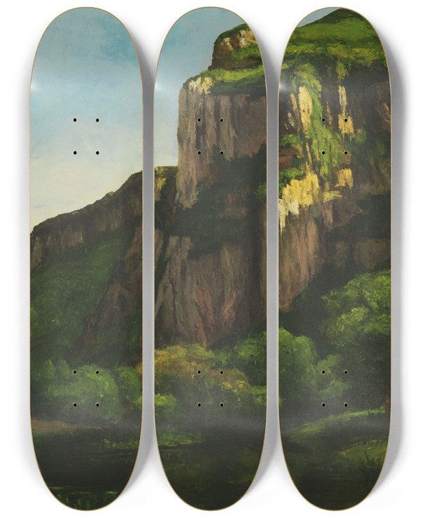 Triptych art skateboard deck of Gustave Courbet Rocks At Mouthier by Gustave Courbet (1819-1877)