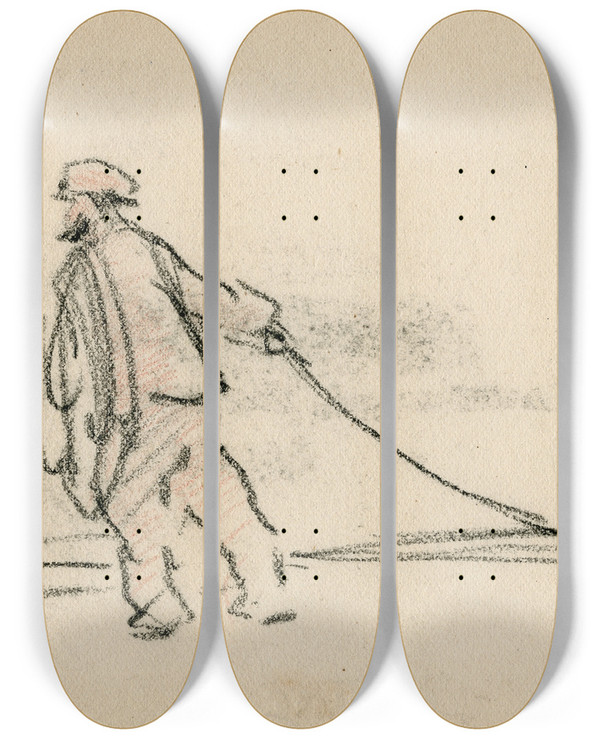 Triptych art skateboard deck of Adolf Le Comte Man Een Touw Trekkend by Adolf Le Comte (1850-1921)
