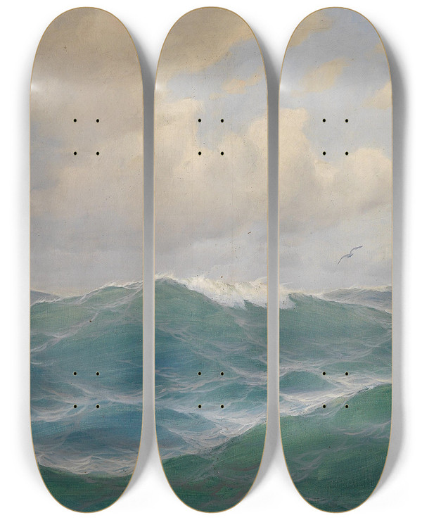 Triptych art skateboard deck of Max Jensen Auf Hoher See by Max Jensen (1860-1907)