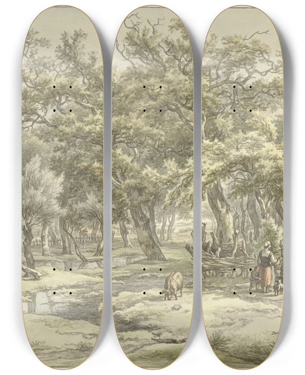 Triptych art skateboard deck of Egbert Van Drielst Landschap Bij Eext Drenthe_2 by Egbert Van Drielst (1746-1818)