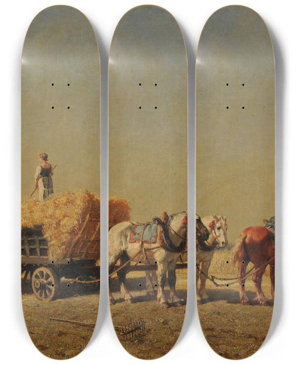 Triptych art skateboard deck of Julesjacques Veyrassat La Moisson by Jules-Jacques Veyrassat (1828-1893)