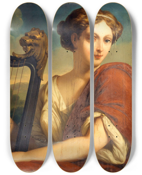 Triptych art skateboard deck of Edmond Collignon Allgorie De La Musique by Edmond Collignon (1822-1890)