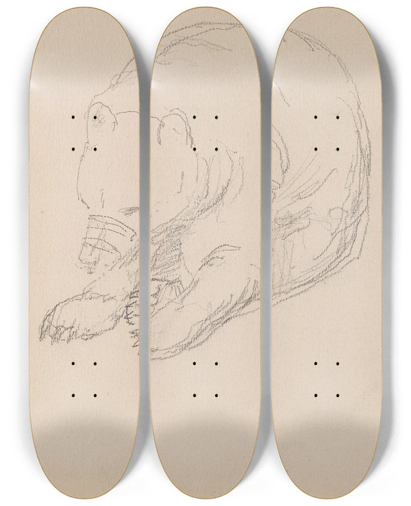 Triptych art skateboard deck of Adolph Tidemand Bear by Adolph Tidemand (1814-1876)