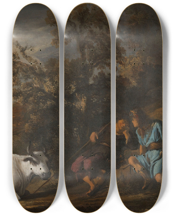 Triptych art skateboard deck of Govert Flinck Mercury Argus And Io by Govert Flinck (1615-1660)