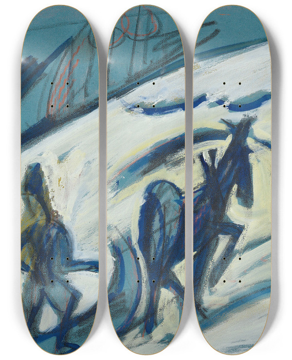 Triptych art skateboard deck of Ernst Ludwig Kirchner Bauer Mit Pferdeschlitten by Ernst Ludwig Kirchner (1880-1938)