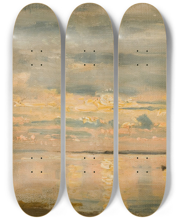 Triptych art skateboard deck of Amaldus Nielsen Sommeraften Hvaler_2 by Amaldus Nielsen (1838-1932)