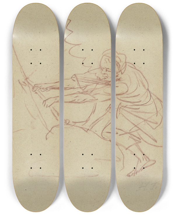 Triptych art skateboard deck of Johann Heinrich Tischbein The Elder Rower by Johann Heinrich Wilhelm Tischbein (1722-1789)